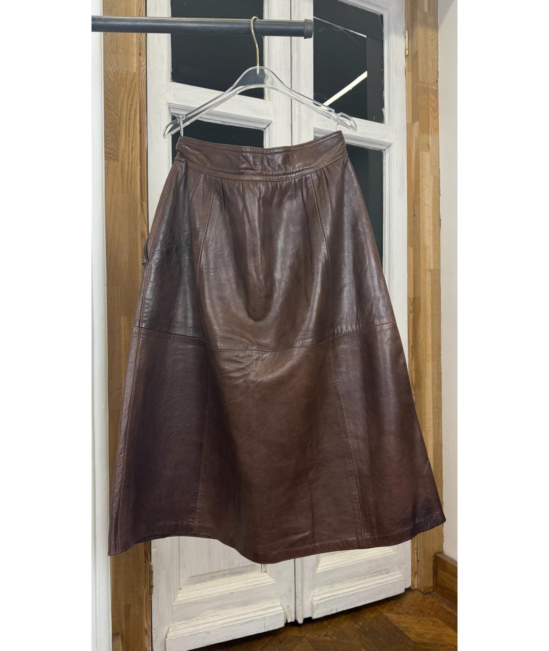 ESCADA Коричневая кожаная юбка миди, фото 2