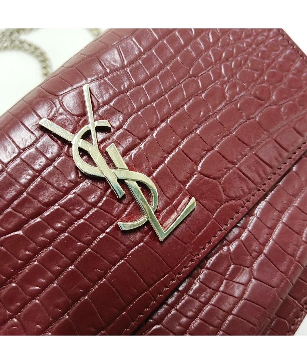 SAINT LAURENT Бордовая кожаная сумка через плечо, фото 6