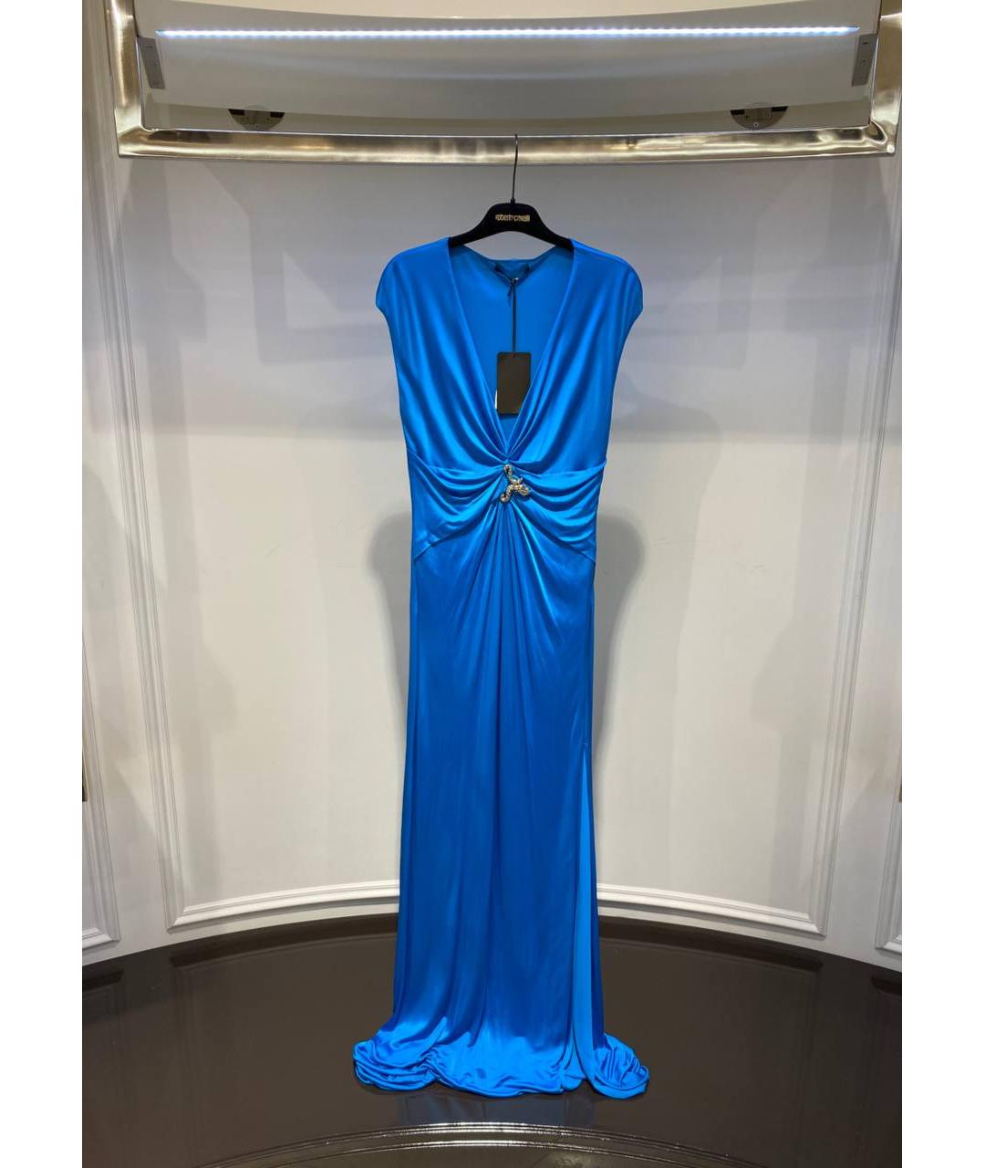 ROBERTO CAVALLI Синее вискозное вечернее платье, фото 4