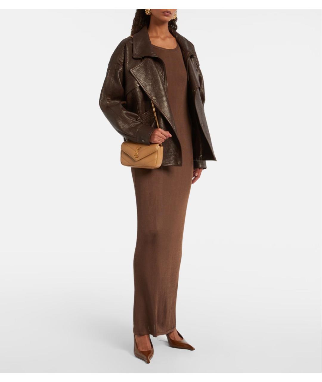 SAINT LAURENT Бежевая кожаная сумка через плечо, фото 7