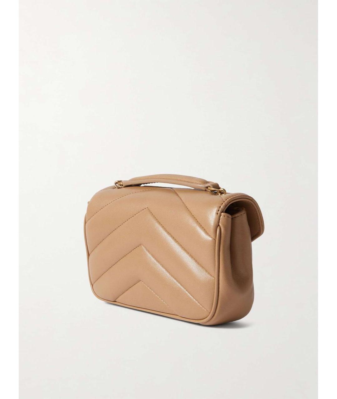 SAINT LAURENT Бежевая кожаная сумка через плечо, фото 3