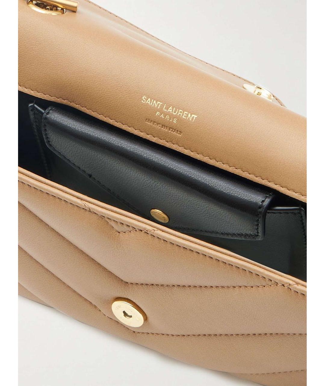 SAINT LAURENT Бежевая кожаная сумка через плечо, фото 5