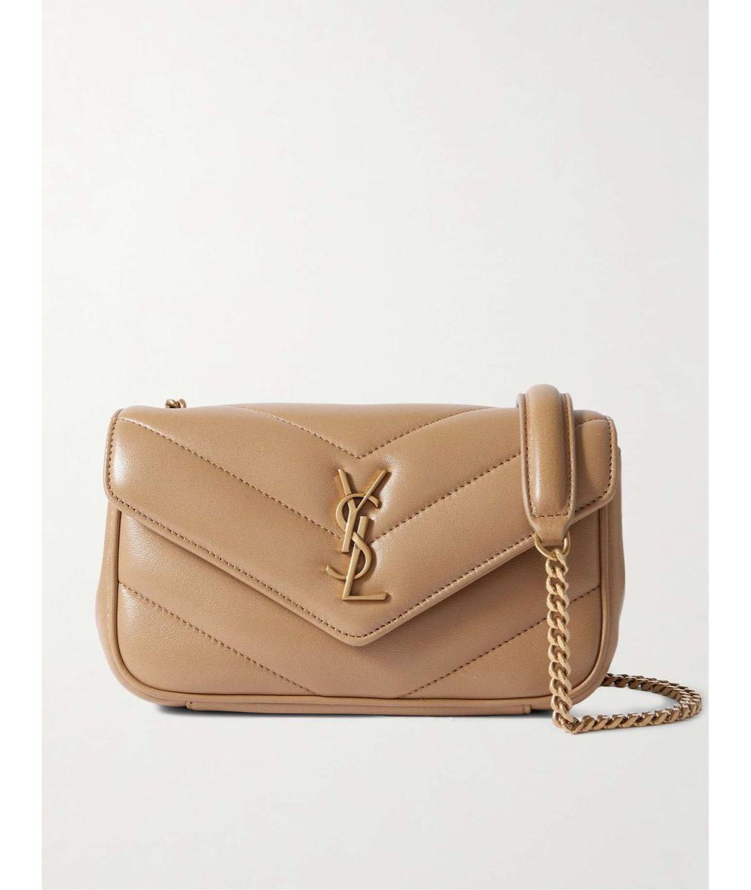 SAINT LAURENT Бежевая кожаная сумка через плечо, фото 9