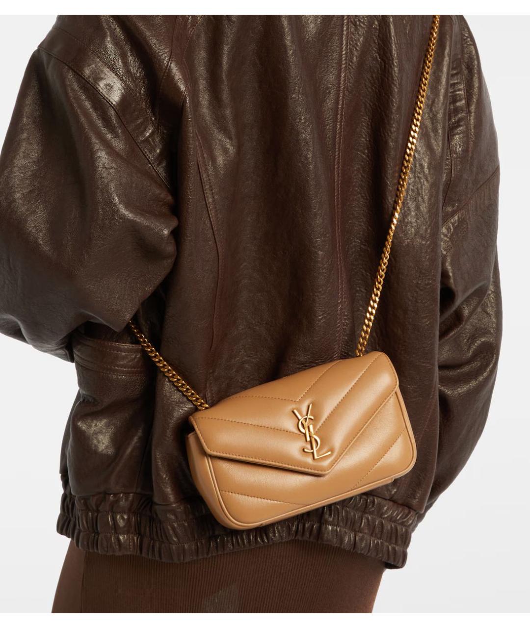 SAINT LAURENT Бежевая кожаная сумка через плечо, фото 6
