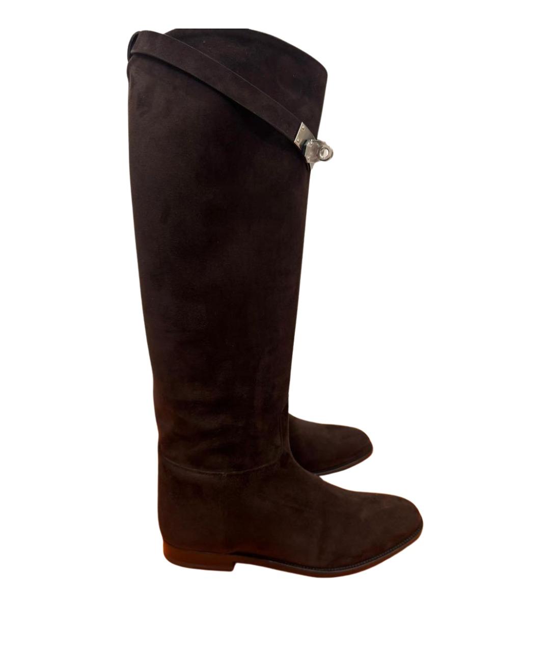 HERMES Коричневые кожаные сапоги, фото 1