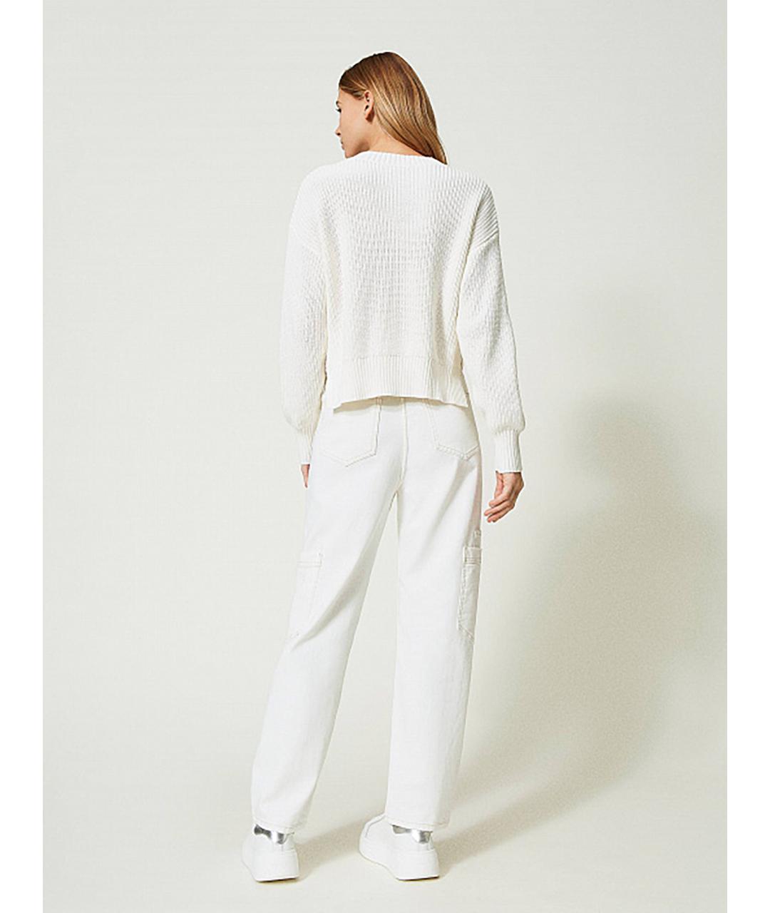 TWIN-SET Белые хлопко-эластановые прямые джинсы, фото 4