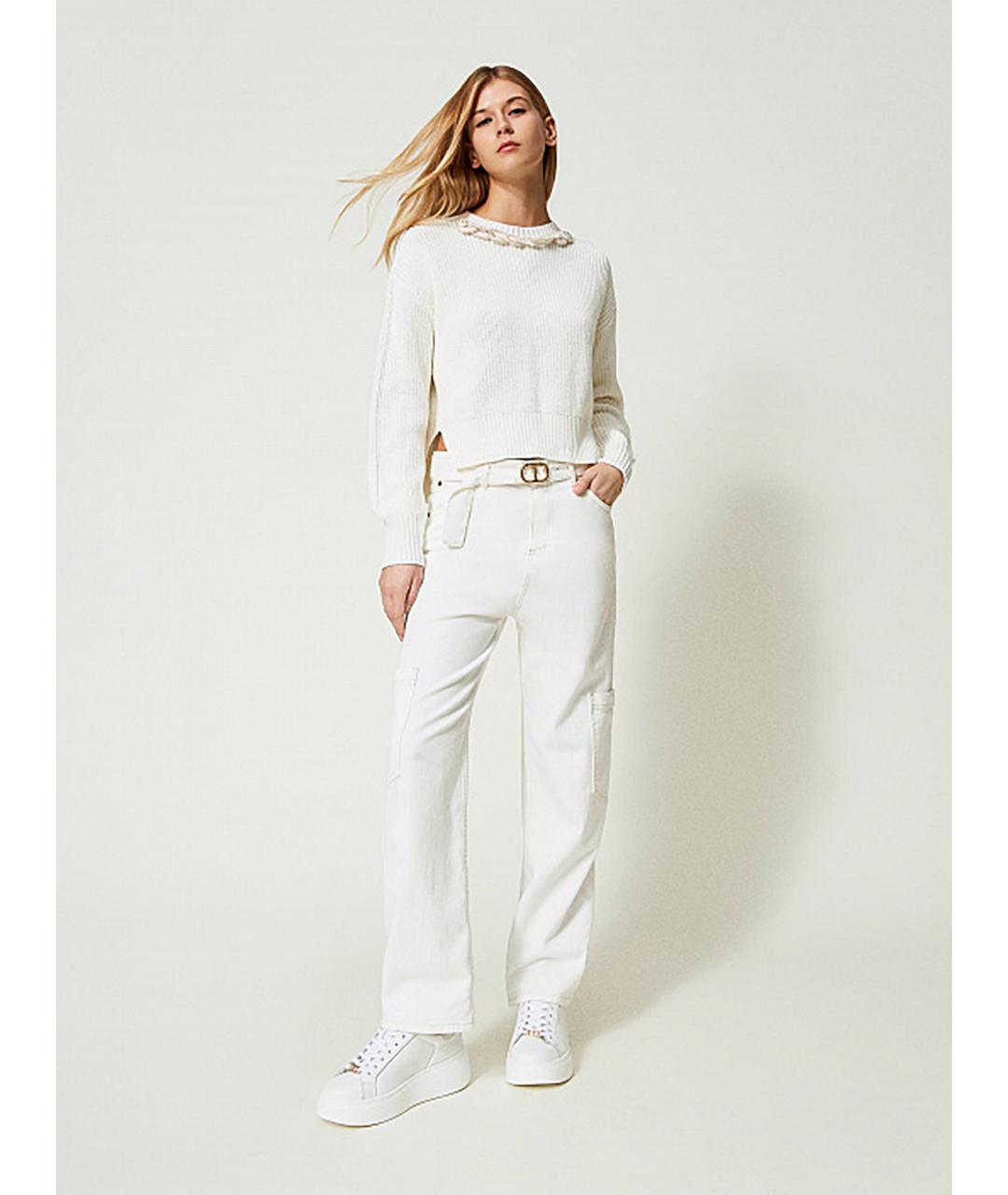 TWIN-SET Белые хлопко-эластановые прямые джинсы, фото 2