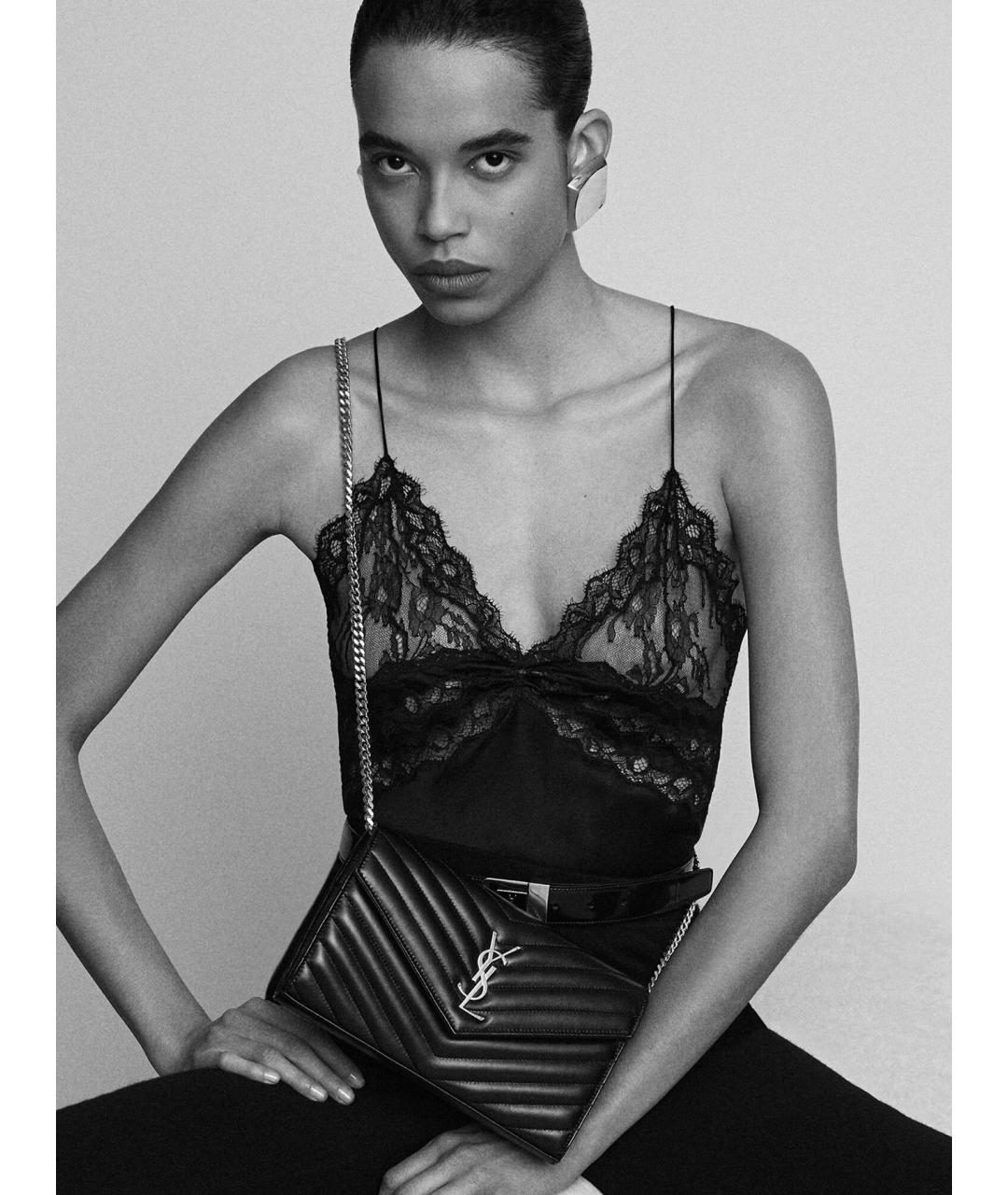 SAINT LAURENT Черная кожаная сумка через плечо, фото 2