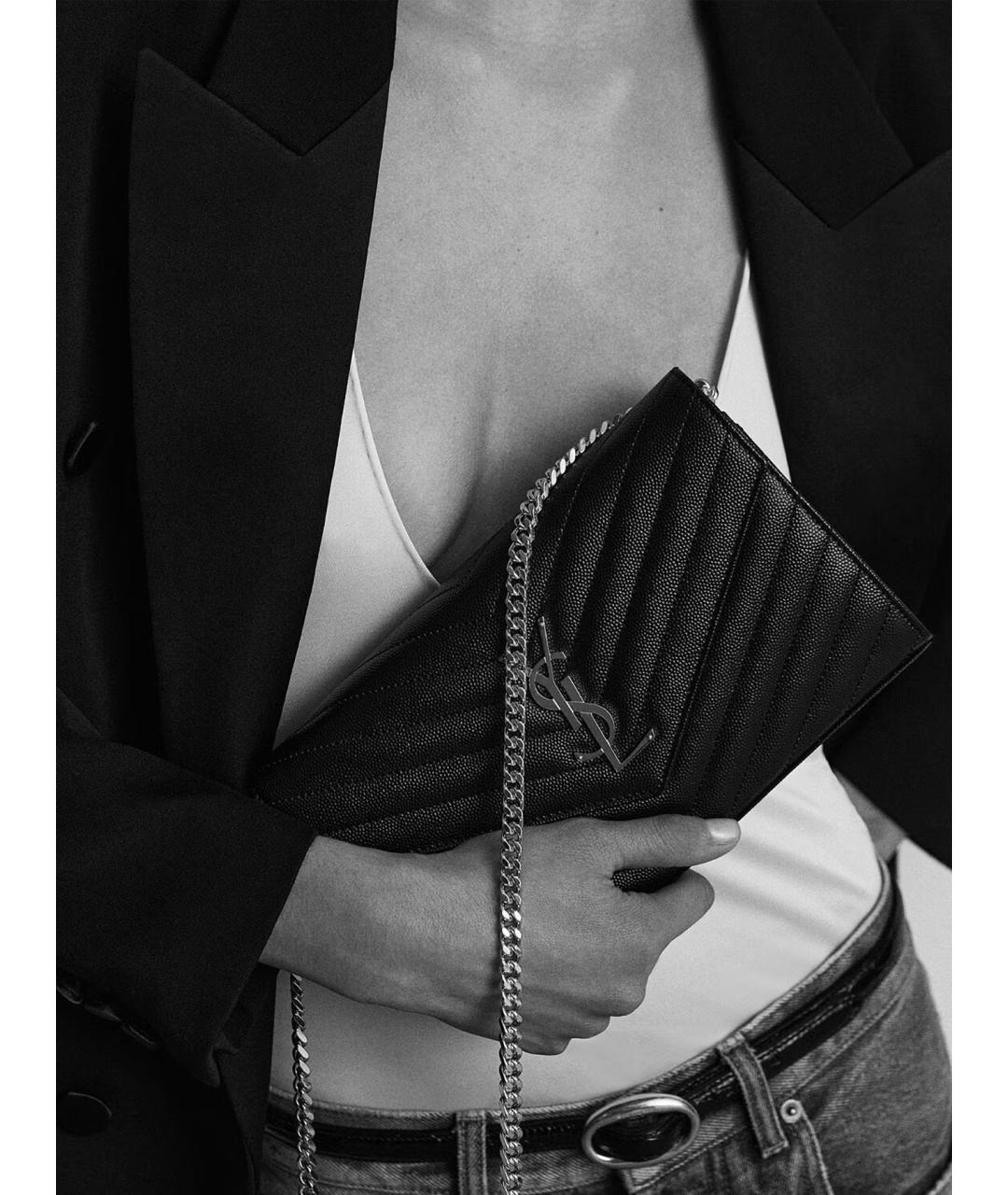 SAINT LAURENT Черная кожаная сумка через плечо, фото 2