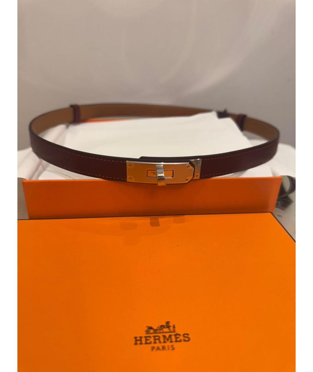 HERMES Бордовый кожаный ремень, фото 6