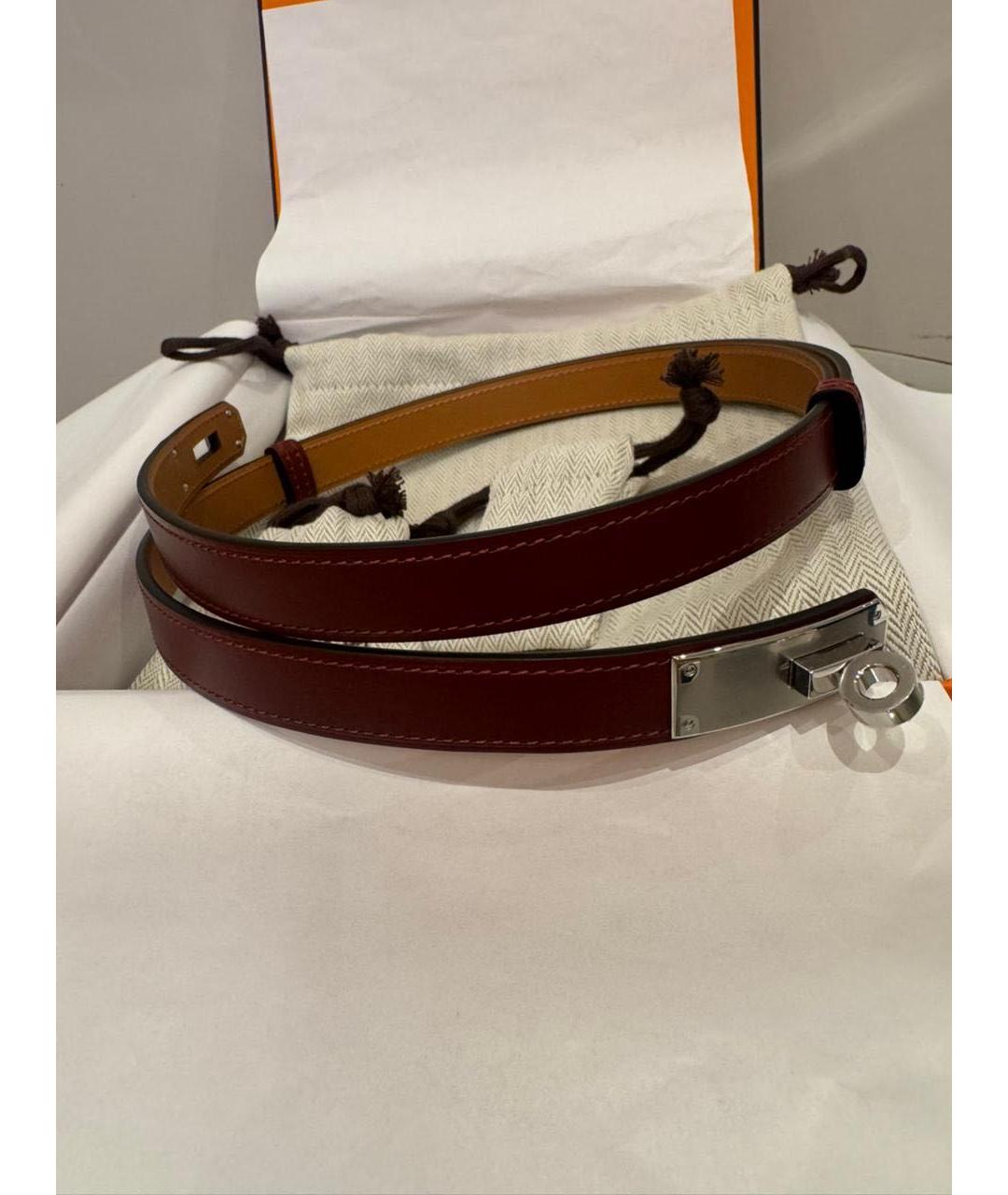 HERMES Бордовый кожаный ремень, фото 3