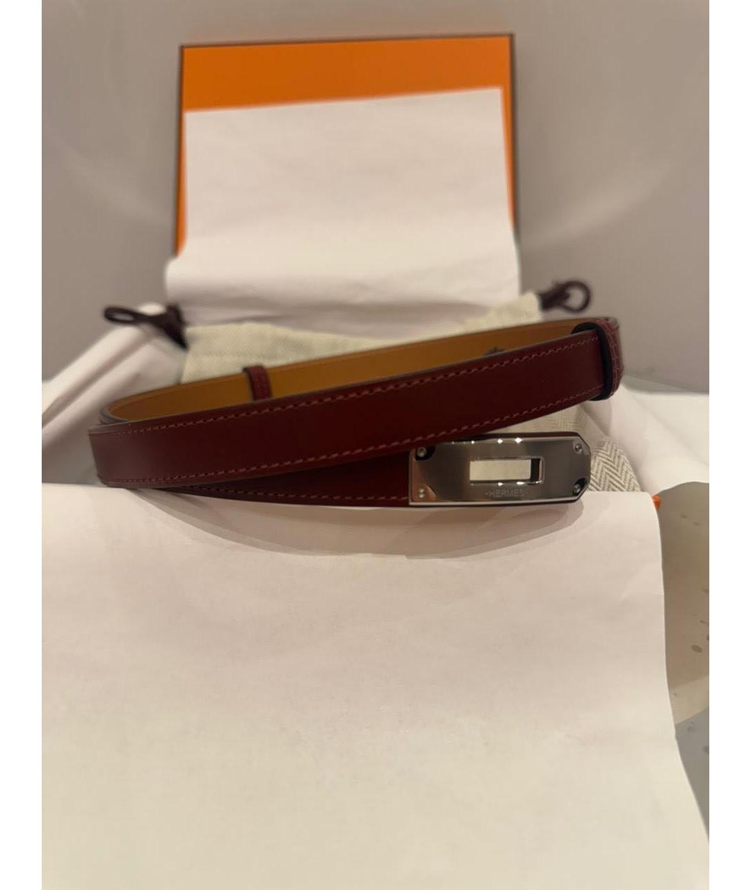 HERMES Бордовый кожаный ремень, фото 5