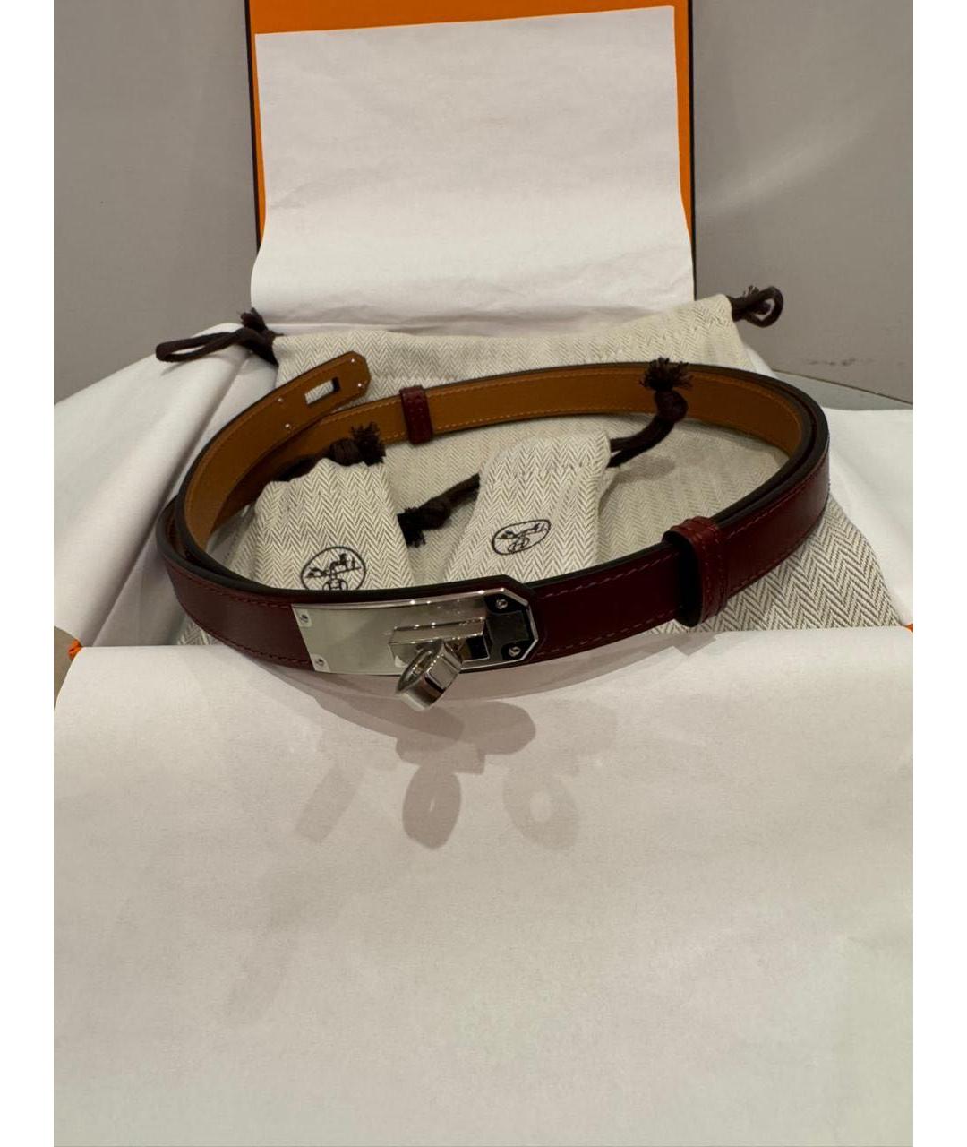 HERMES Бордовый кожаный ремень, фото 4