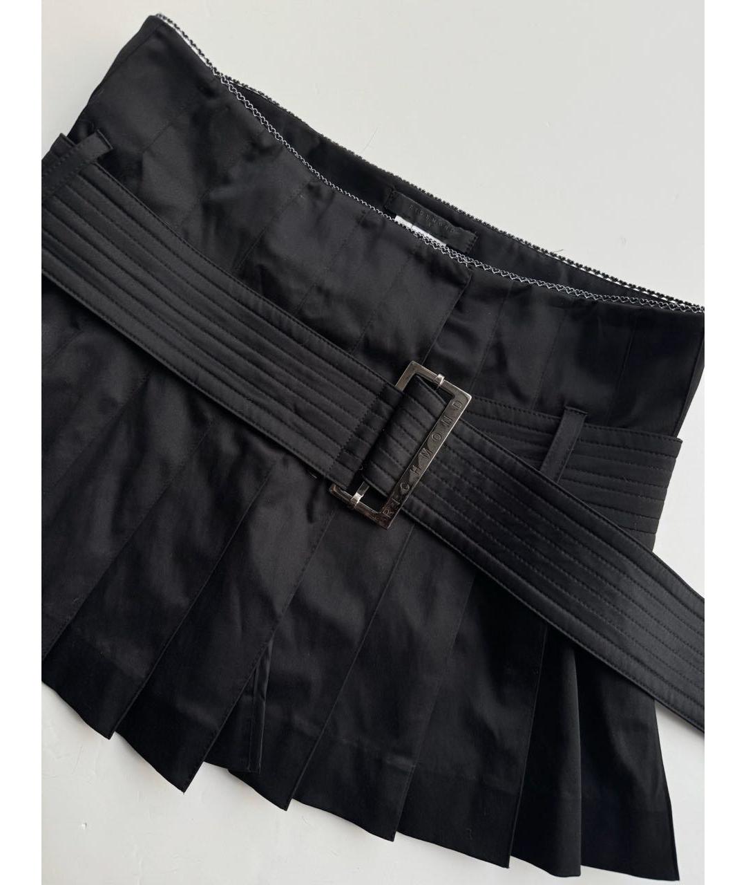 JOHN RICHMOND Черная хлопко-эластановая юбка мини, фото 7