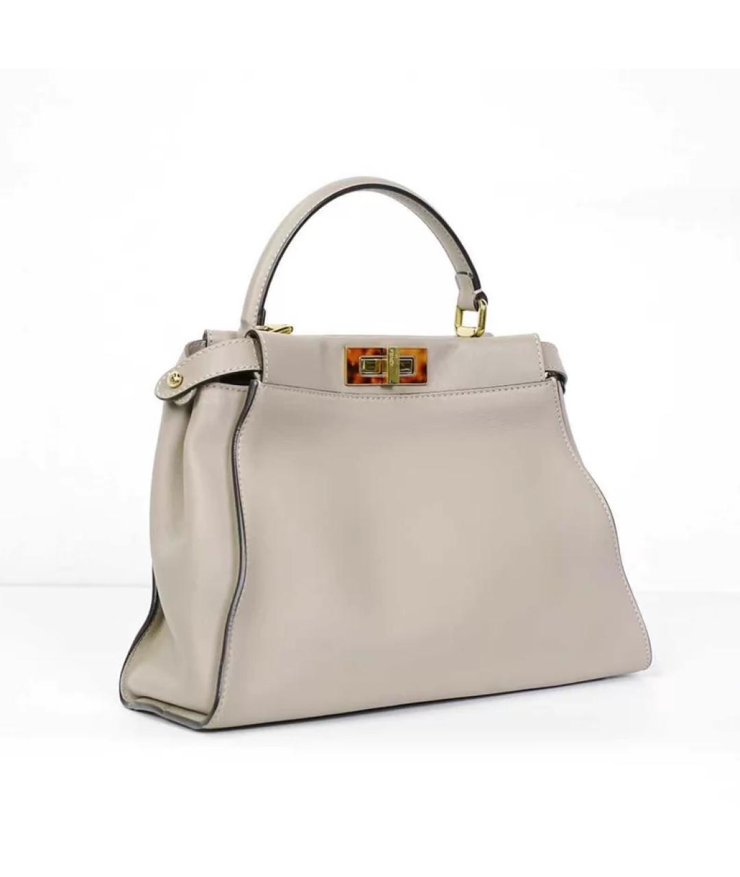 FENDI Бежевая кожаная сумка с короткими ручками, фото 10
