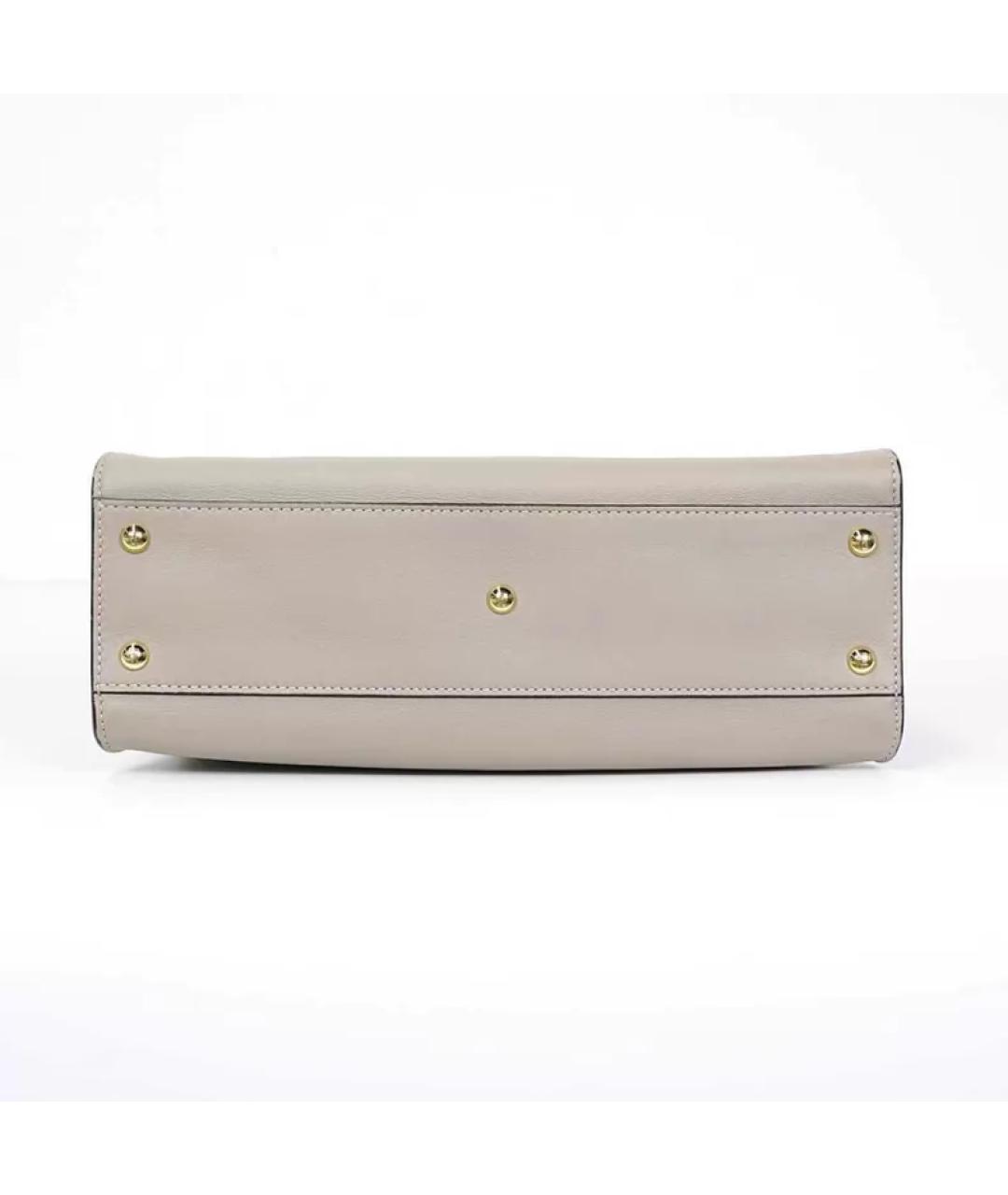 FENDI Бежевая кожаная сумка с короткими ручками, фото 4