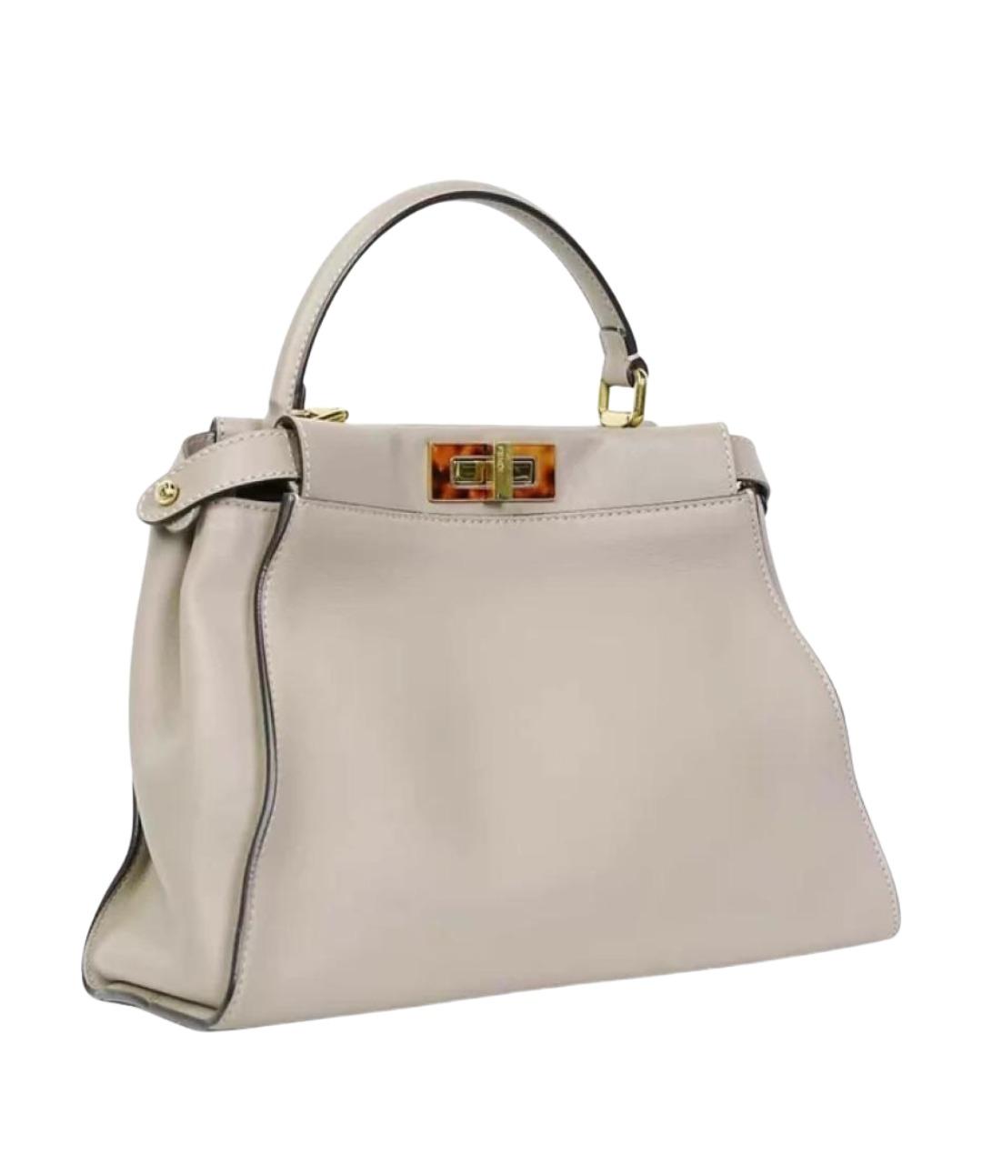 FENDI Бежевая кожаная сумка с короткими ручками, фото 1