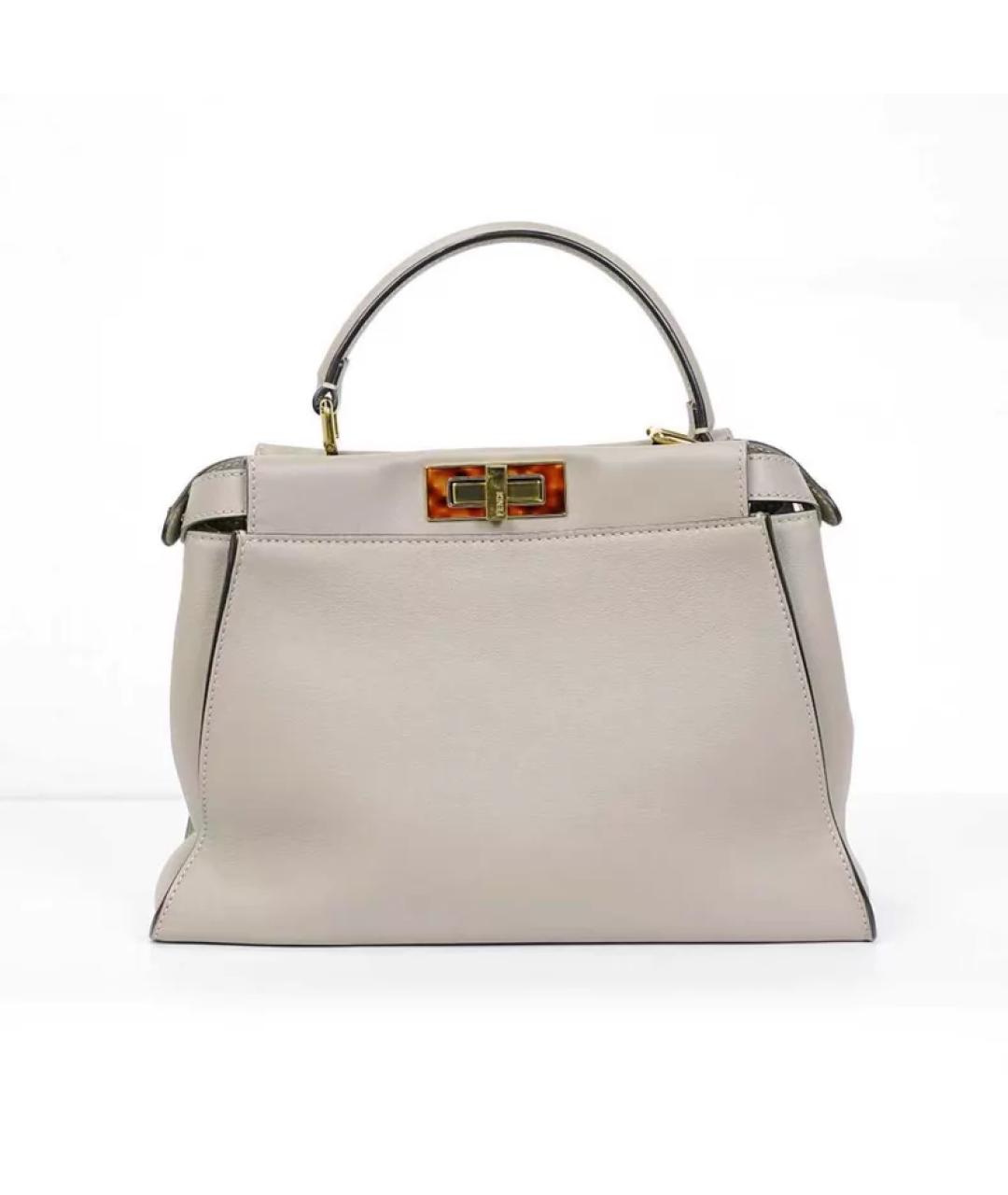 FENDI Бежевая кожаная сумка с короткими ручками, фото 7