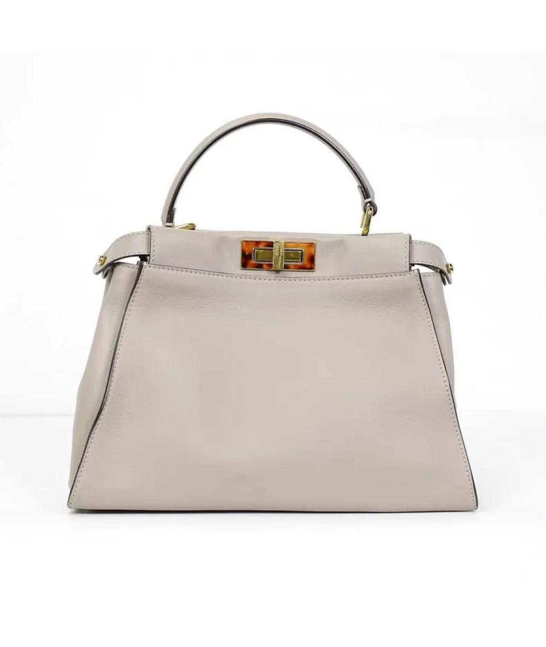 FENDI Бежевая кожаная сумка с короткими ручками, фото 2