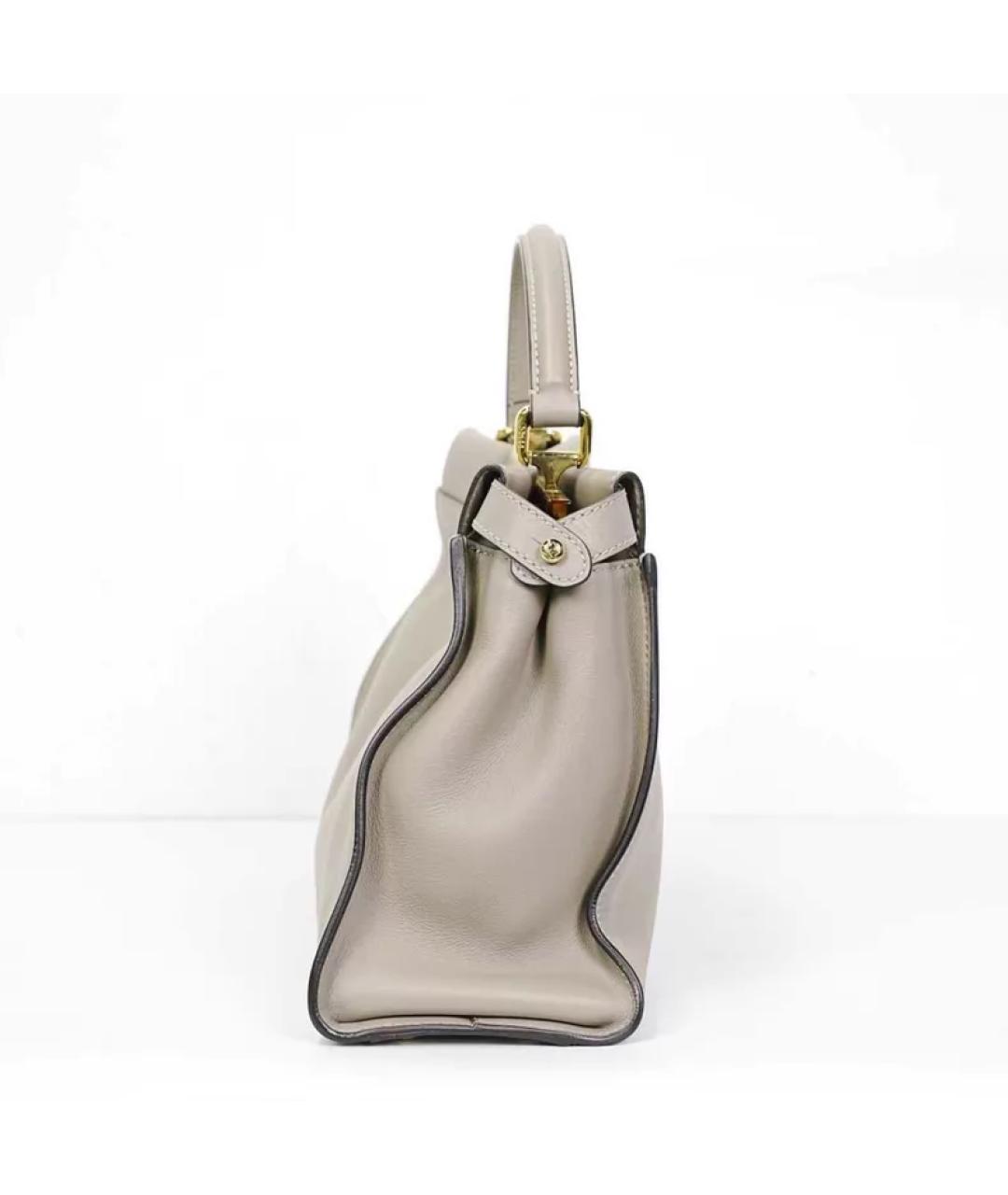 FENDI Бежевая кожаная сумка с короткими ручками, фото 5