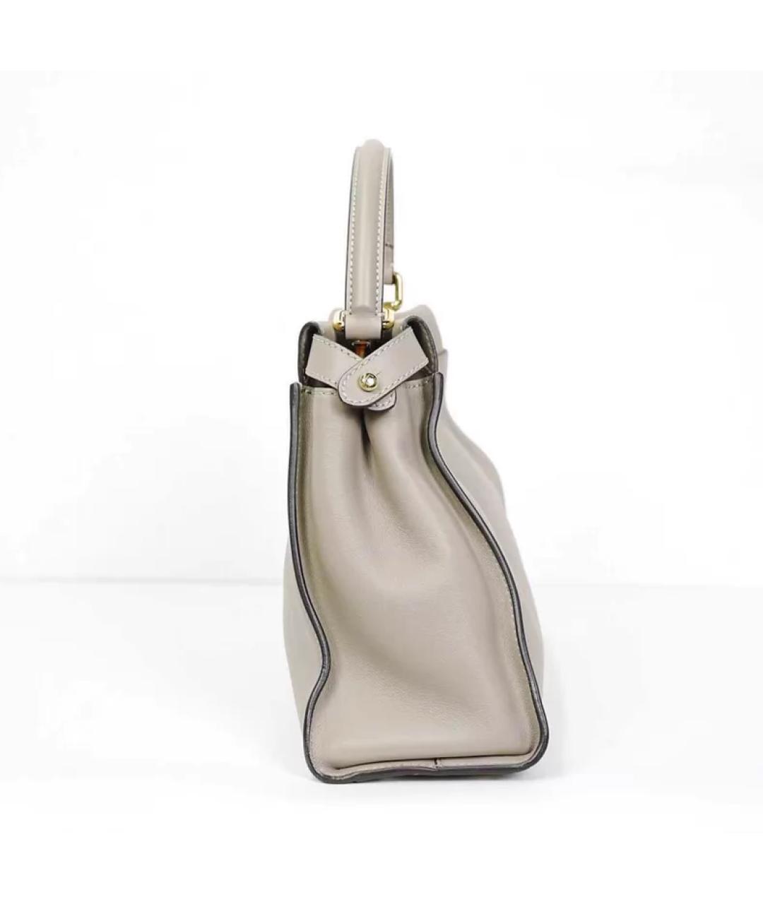 FENDI Бежевая кожаная сумка с короткими ручками, фото 6