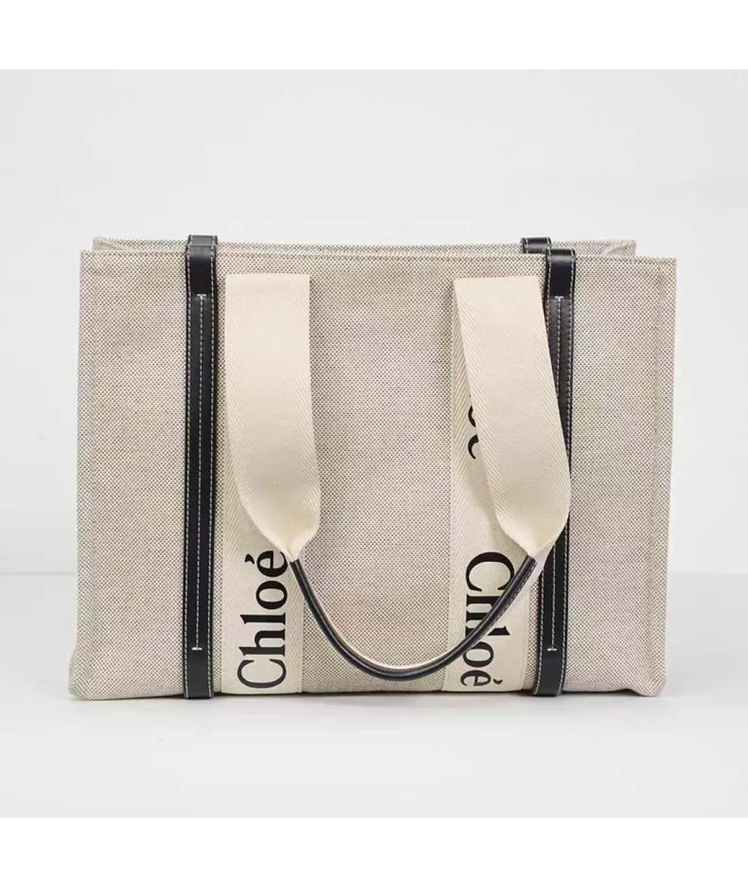 CHLOE Бежевая тканевая сумка с короткими ручками, фото 10