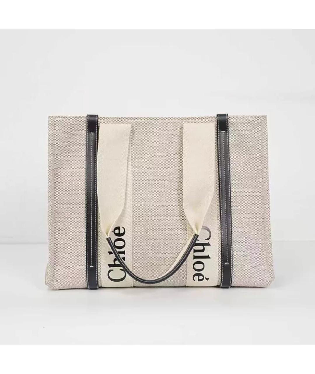 CHLOE Бежевая тканевая сумка с короткими ручками, фото 6