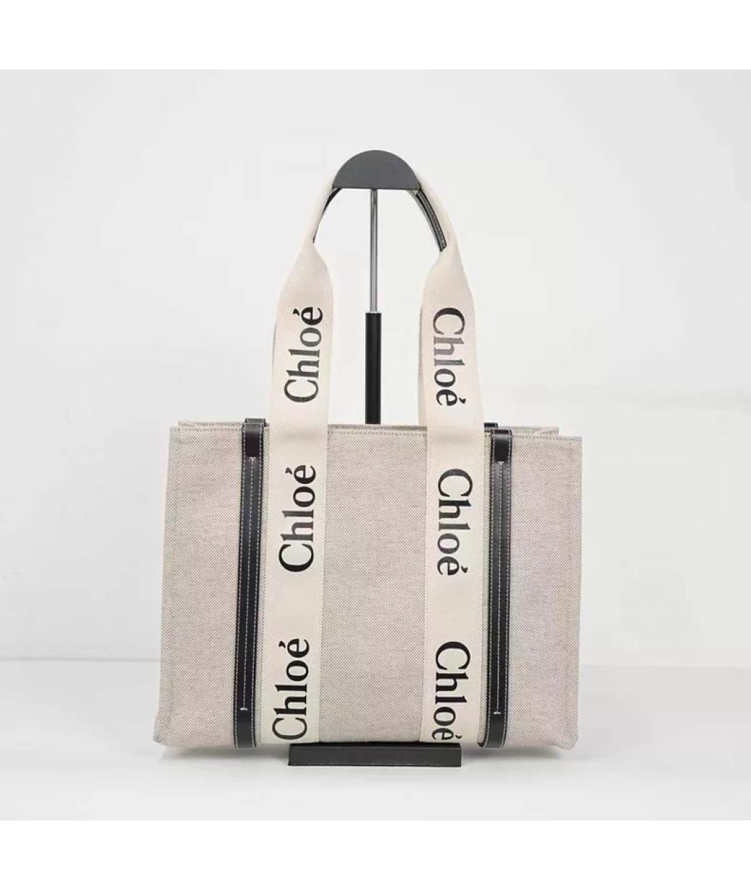 CHLOE Бежевая тканевая сумка с короткими ручками, фото 7
