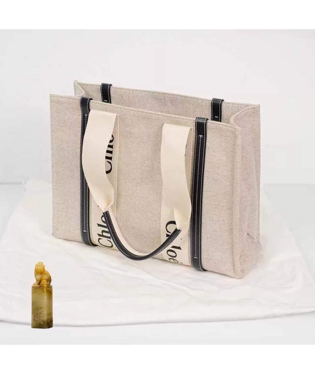 CHLOE Бежевая тканевая сумка с короткими ручками, фото 9