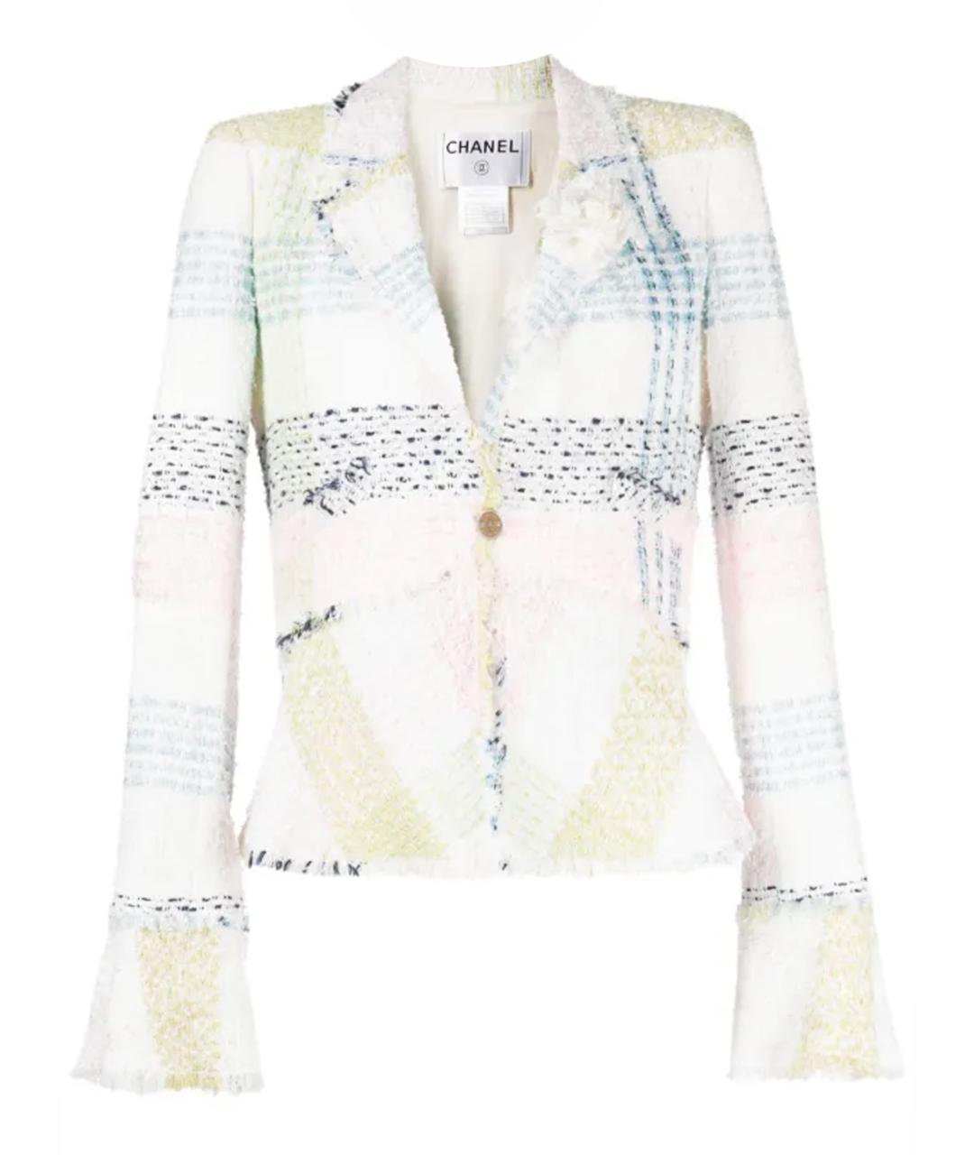 CHANEL Белый твидовый жакет/пиджак, фото 1
