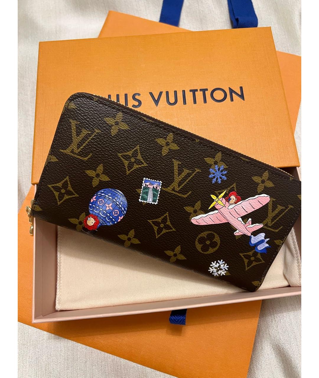 LOUIS VUITTON Коричневый кожаный кошелек, фото 9