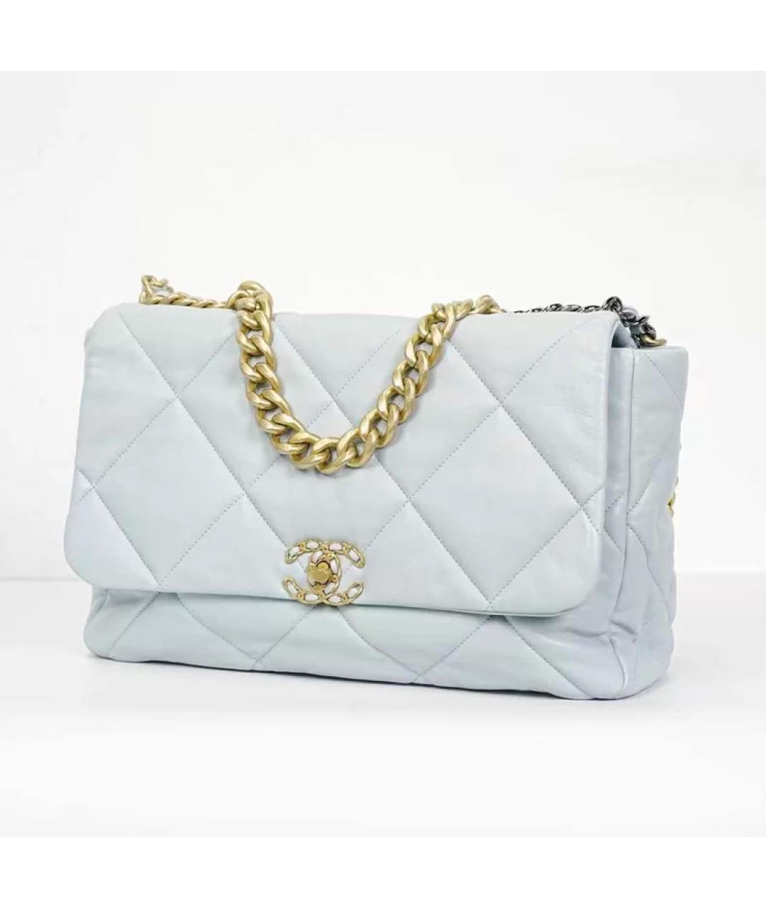 CHANEL Голубая кожаная сумка с короткими ручками, фото 5