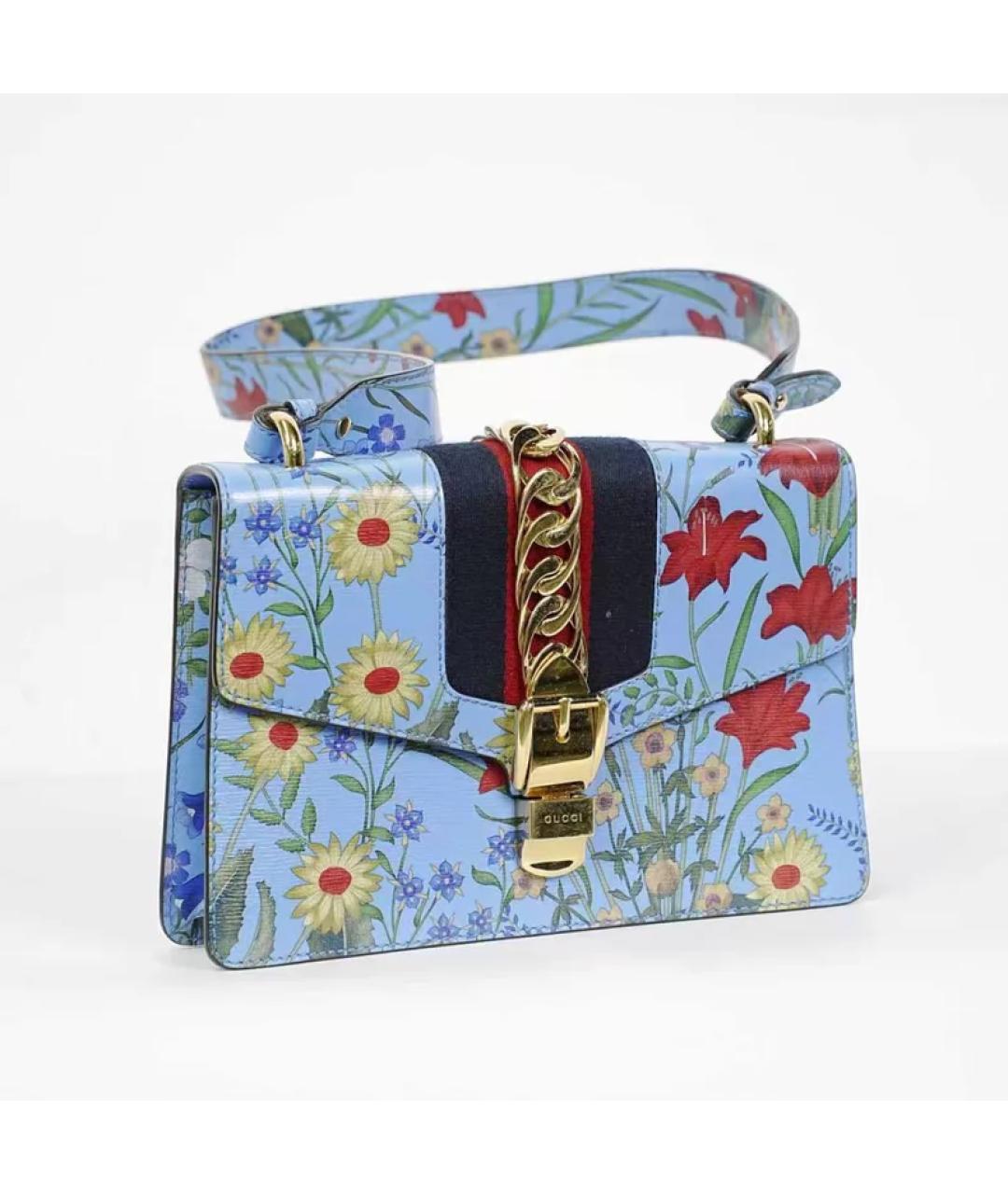 GUCCI Голубая кожаная сумка с короткими ручками, фото 4