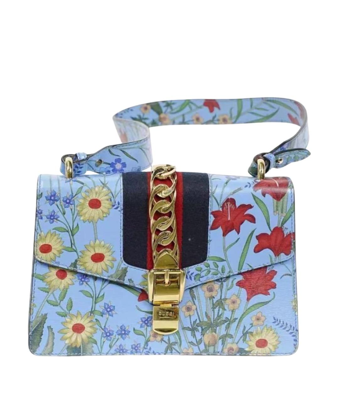 GUCCI Голубая кожаная сумка с короткими ручками, фото 1