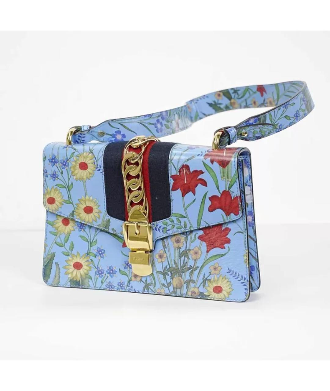 GUCCI Голубая кожаная сумка с короткими ручками, фото 3