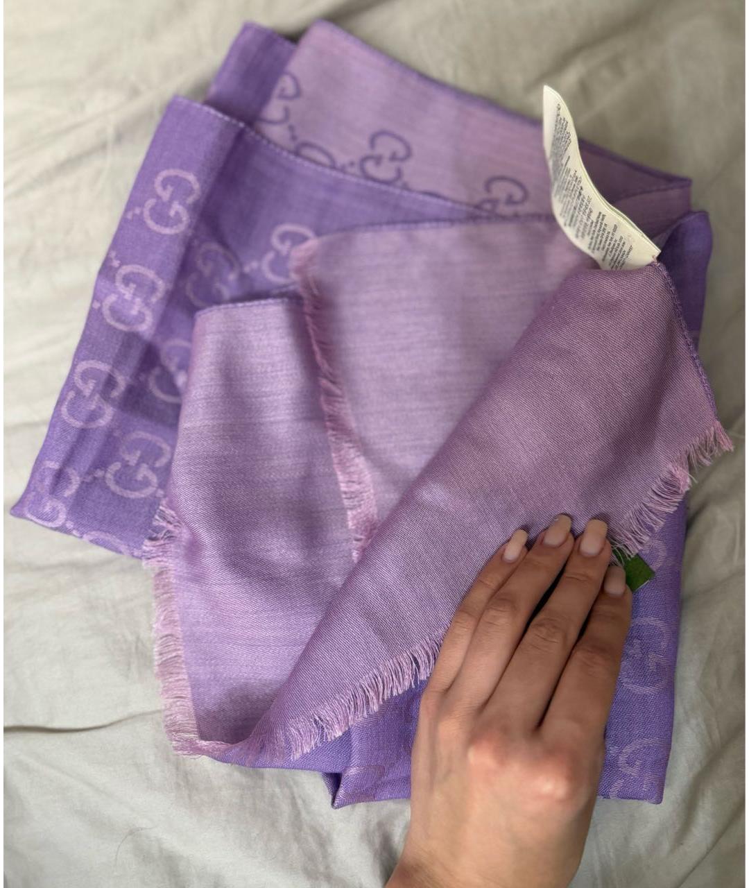 GUCCI Фиолетовый шерстяной шарф, фото 3