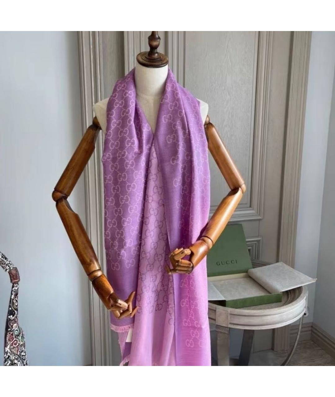 GUCCI Фиолетовый шерстяной шарф, фото 4