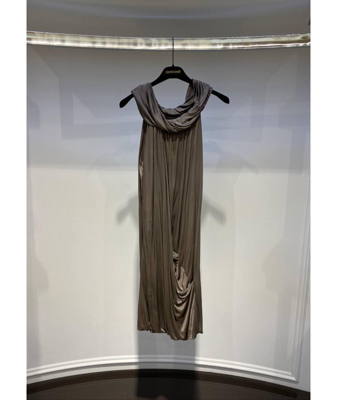 ROBERTO CAVALLI Коричневое вискозное вечернее платье, фото 4