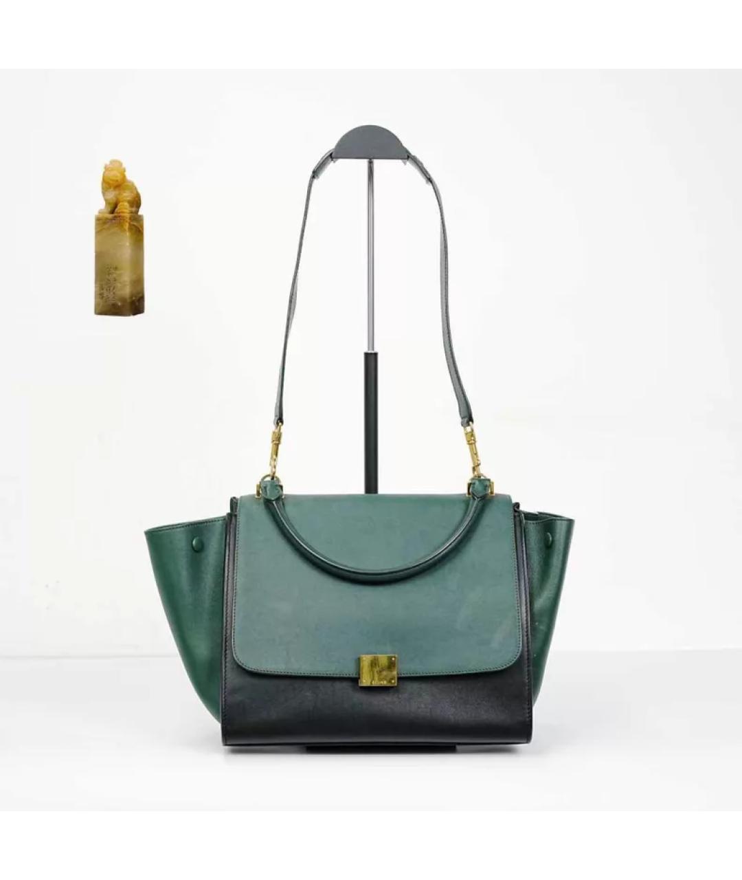 CELINE Зеленая кожаная сумка с короткими ручками, фото 9