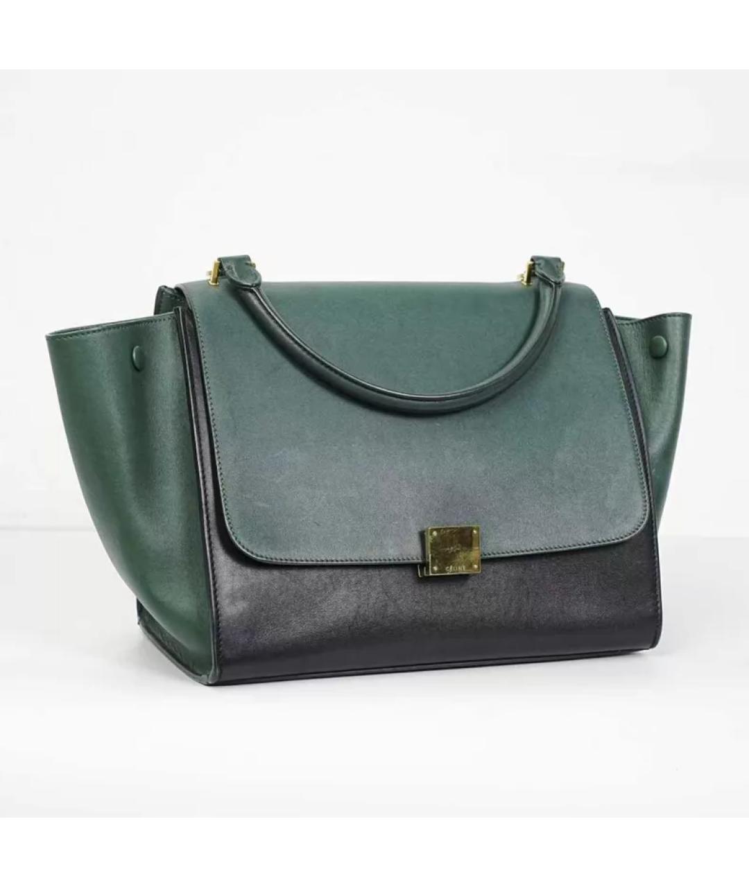 CELINE Зеленая кожаная сумка с короткими ручками, фото 6