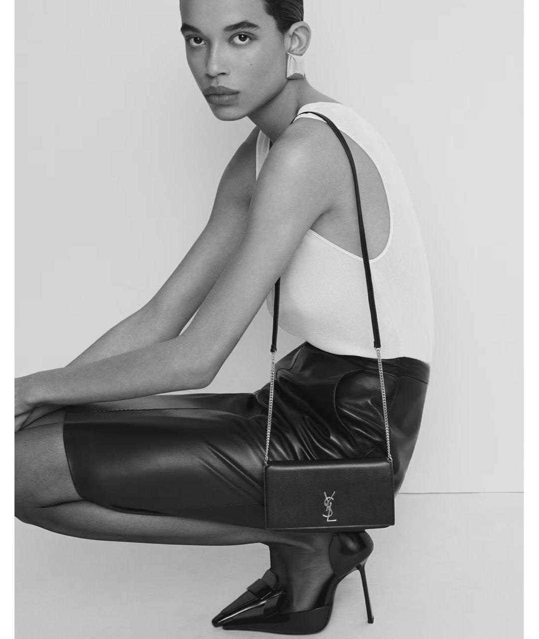 SAINT LAURENT Зеленая кожаная сумка через плечо, фото 8