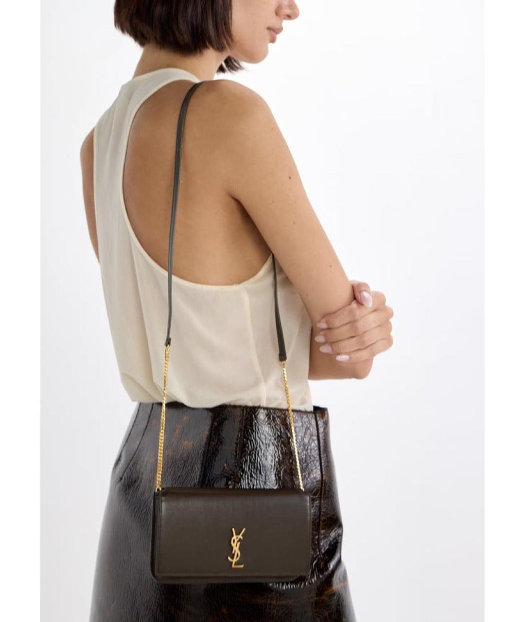 SAINT LAURENT Зеленая кожаная сумка через плечо, фото 7