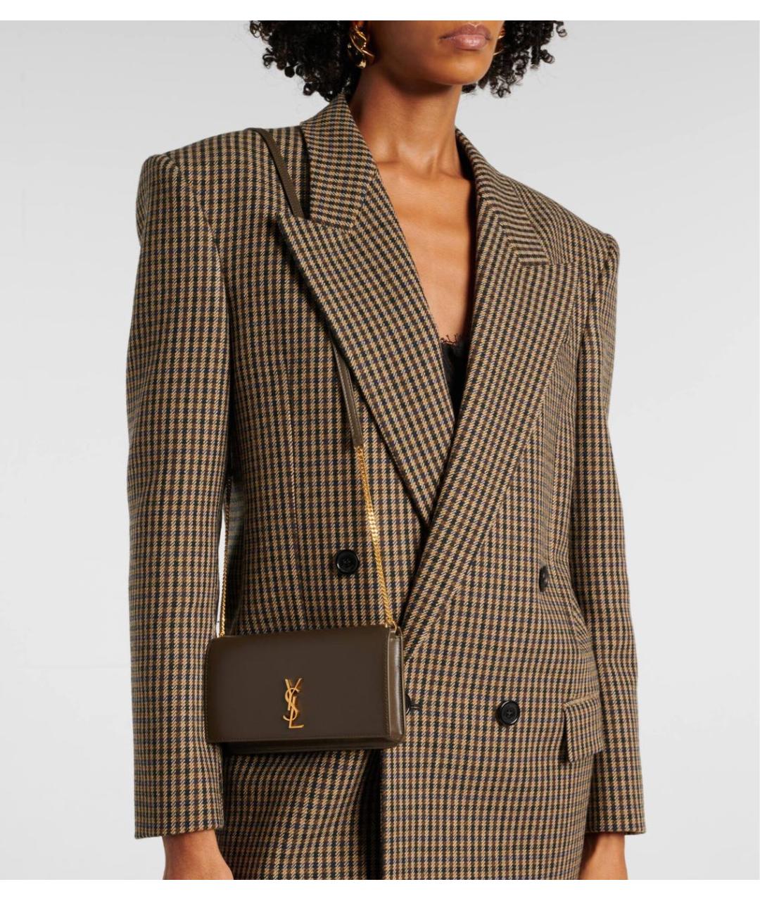 SAINT LAURENT Зеленая кожаная сумка через плечо, фото 2