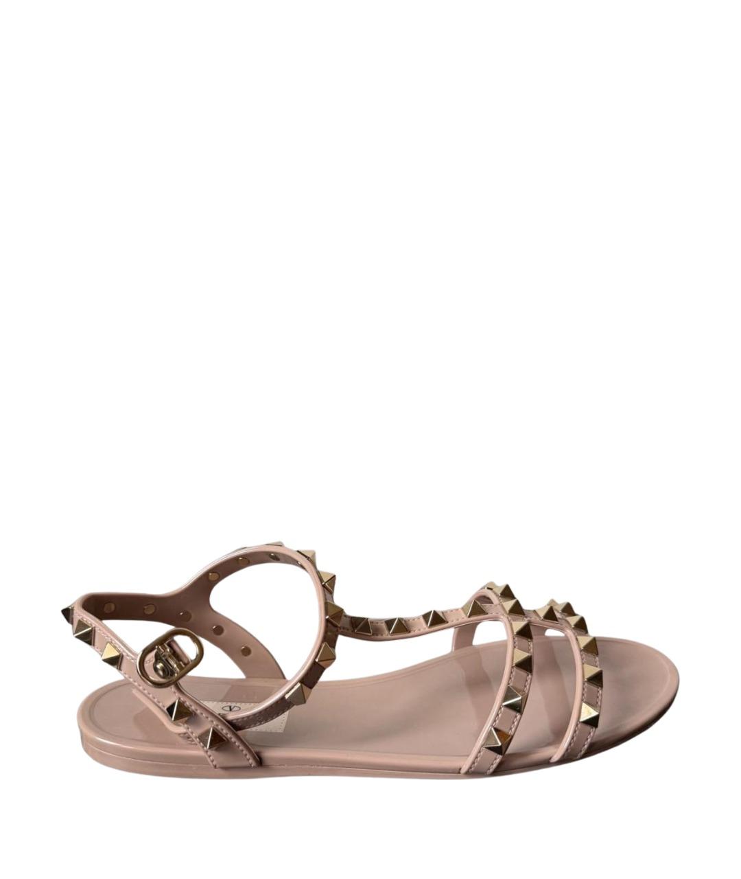 VALENTINO Бежевые кожаные босоножки, фото 1