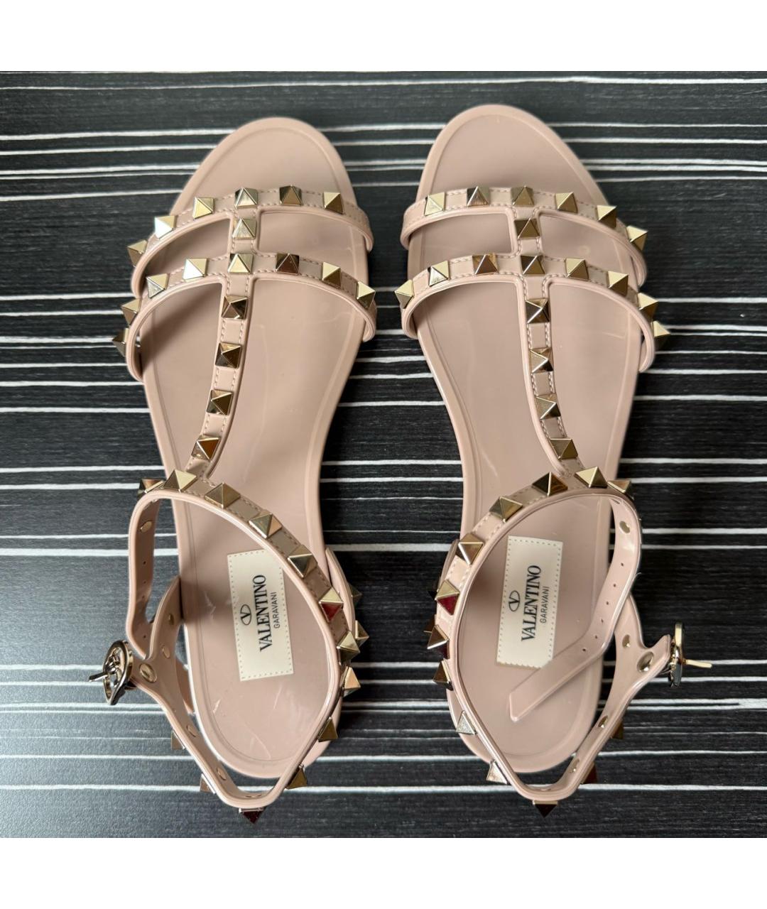 VALENTINO Бежевые кожаные босоножки, фото 4
