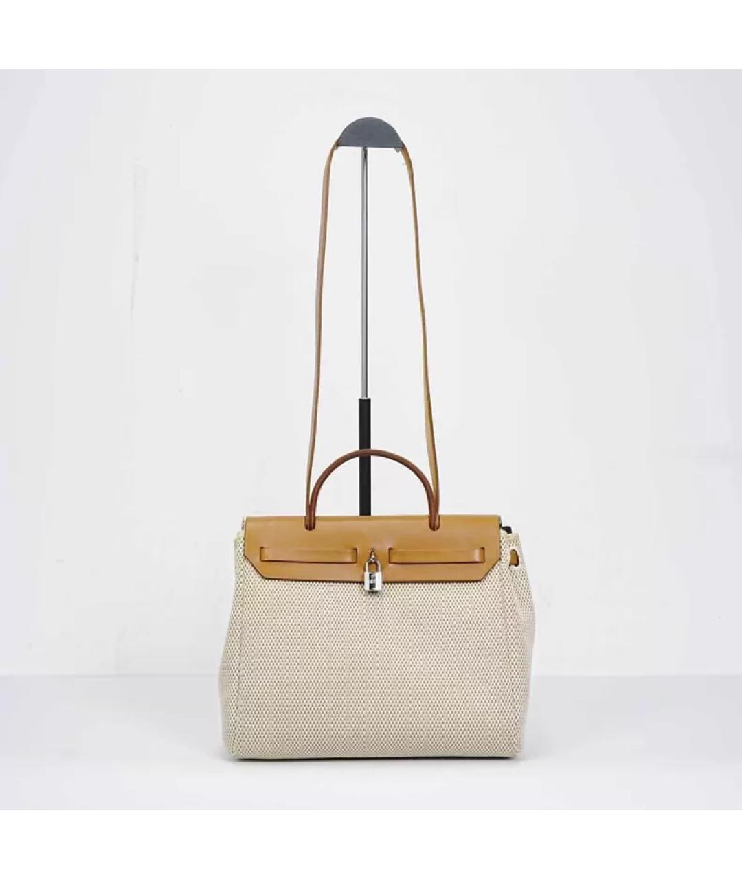 HERMES Бежевая тканевая сумка с короткими ручками, фото 7