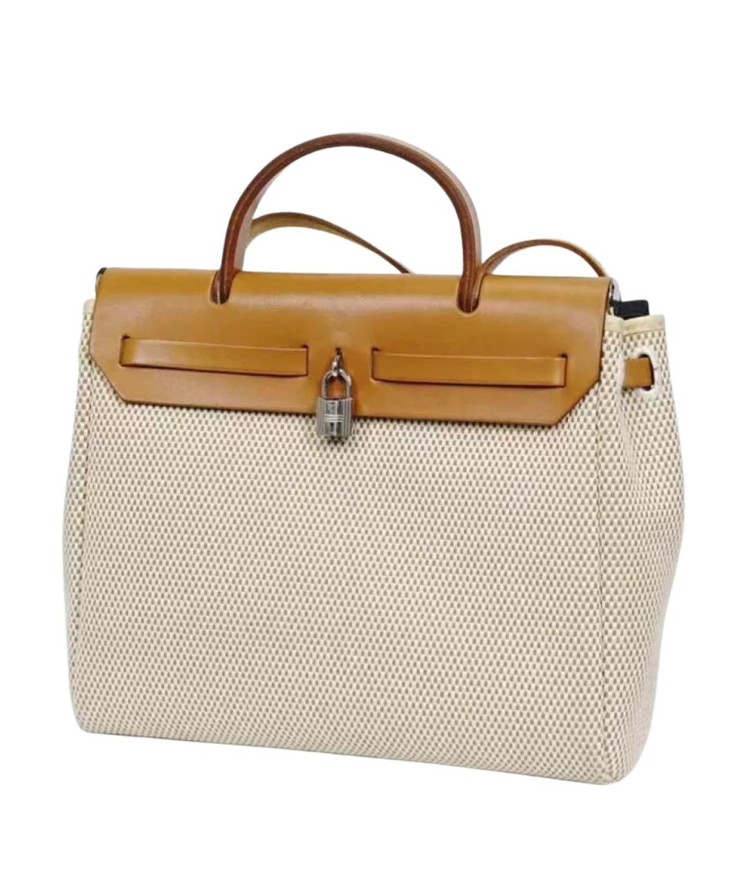 HERMES Бежевая тканевая сумка с короткими ручками, фото 3
