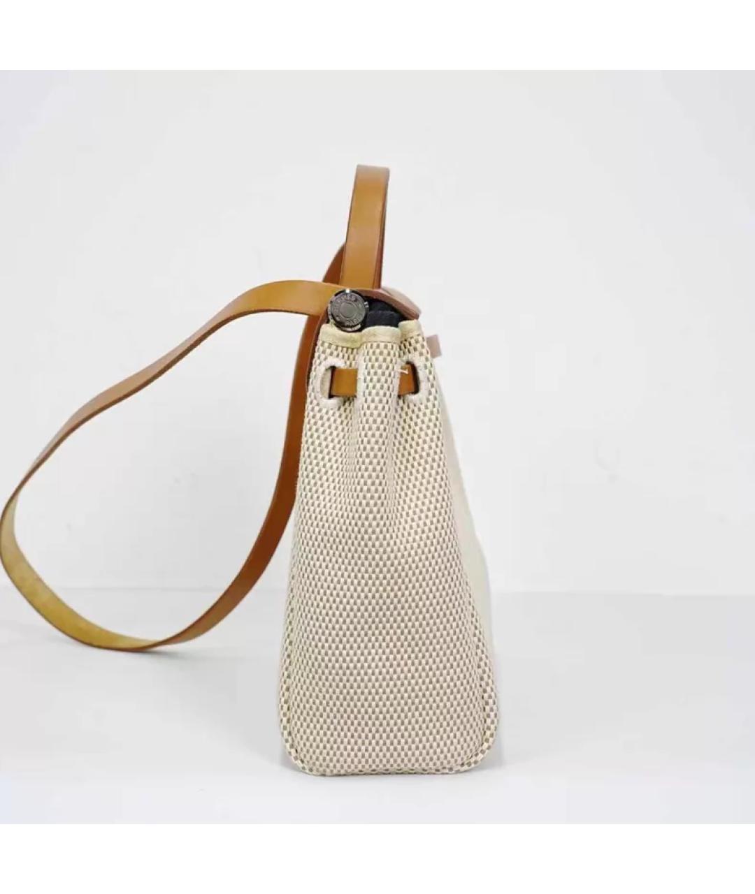 HERMES Бежевая тканевая сумка с короткими ручками, фото 4