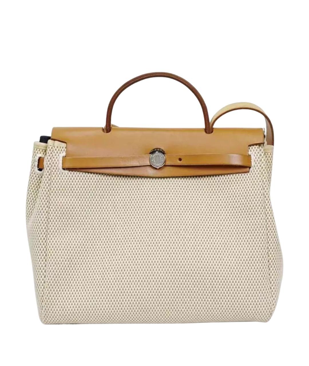HERMES Бежевая тканевая сумка с короткими ручками, фото 1