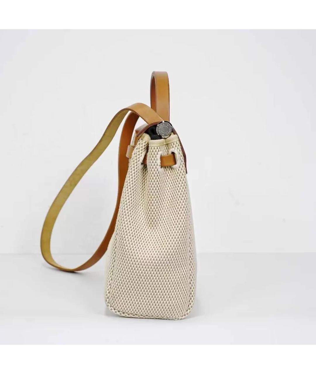 HERMES Бежевая тканевая сумка с короткими ручками, фото 5